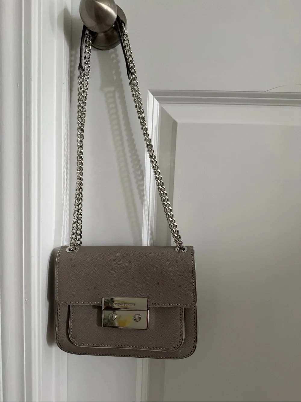 Michael Kors Taupe Leather Shoulder Bag with Silver Hardware
